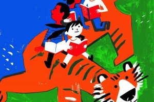 Pormenor da ilustração que em Portugal assinala o Dia Internacional do Livro, assinada por João Fazenda