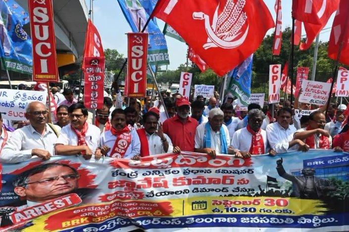 Manifestação Índia Hyderabad eleições PCI(M) extrema-direita