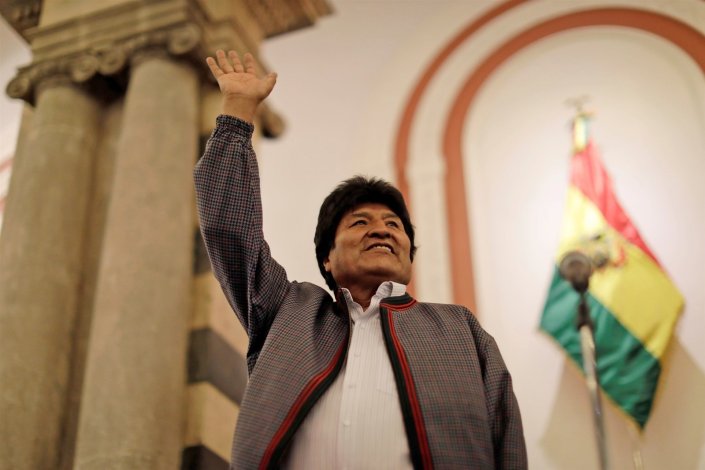 Evo Morales agradece aos seus apoiantes, depois de serem conhecidos os resultados provisórios das eleições gerais na Bolívia. La Paz, Bolívia, 20 de Outubro de 2019