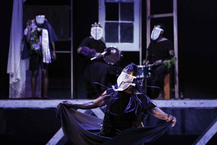 Ensaio da peça «O Riso dos Necrófagos» do Teatro Griot, Lisboa, 15 de Abril de 2021