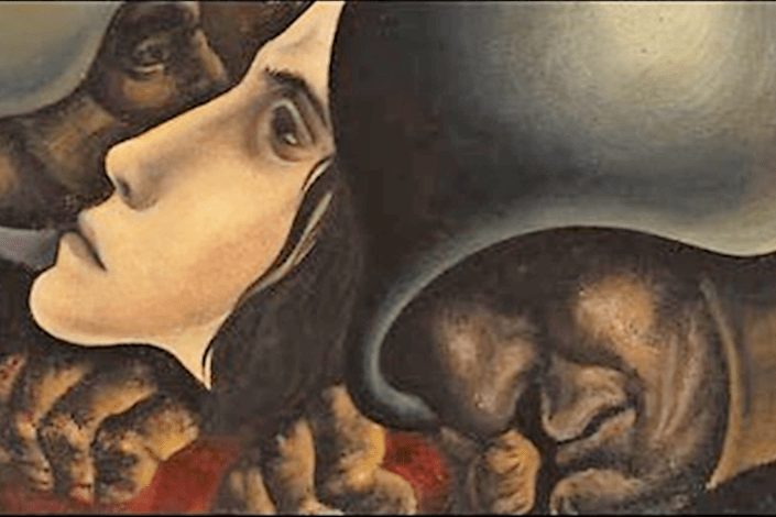 Júlio Pomar – «Resistência», 1946.  Óleo sobre aglomerado, 33 x 73 cm. Exposição «8998 Pomar» de Júlio Pomar no Museu do Aljube em Lisboa, até 30 de junho<br /> 