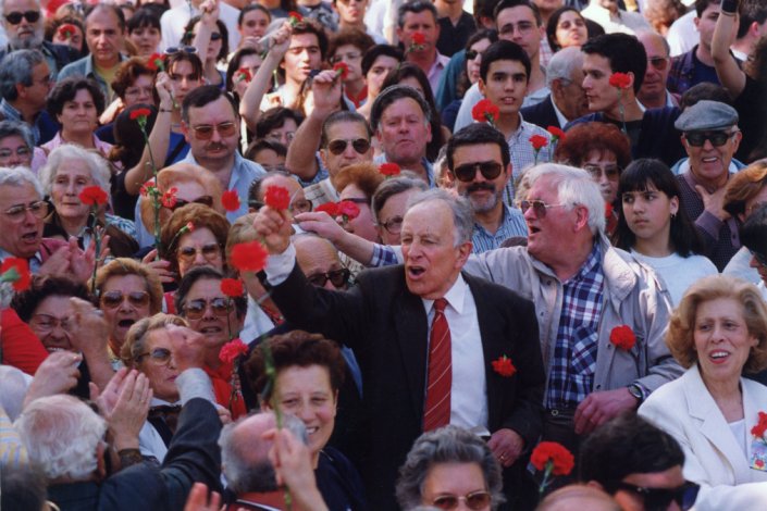Vasco Gonçalves durante o desfile do 1.º de Maio de 1986, em Lisboa