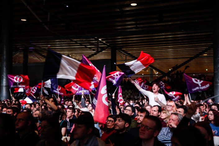 Comício de apoio ao candidato da França Insubmissa.