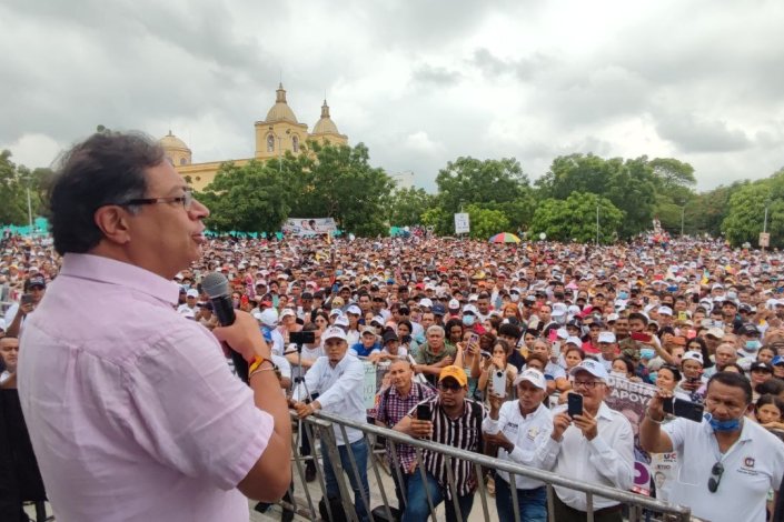 Gustavo Petro num comício em Corozal (Sucre), no sábado 