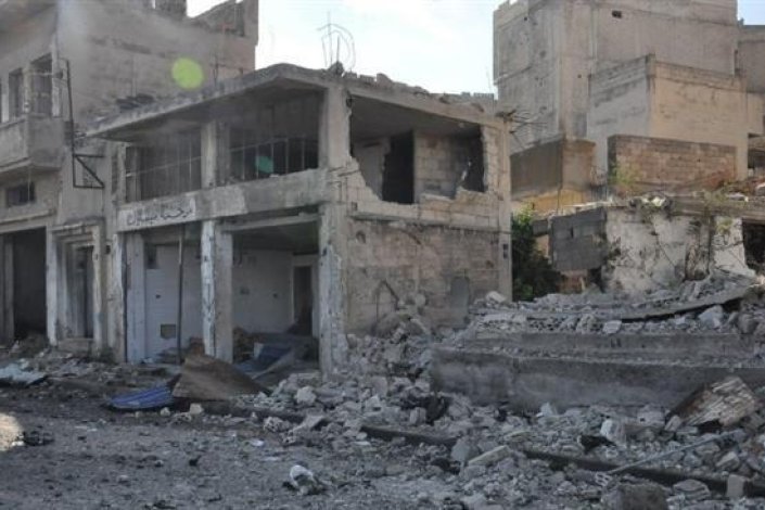 Aspecto dos edifícios afectados pela explosão ocorrida hoje em Homs