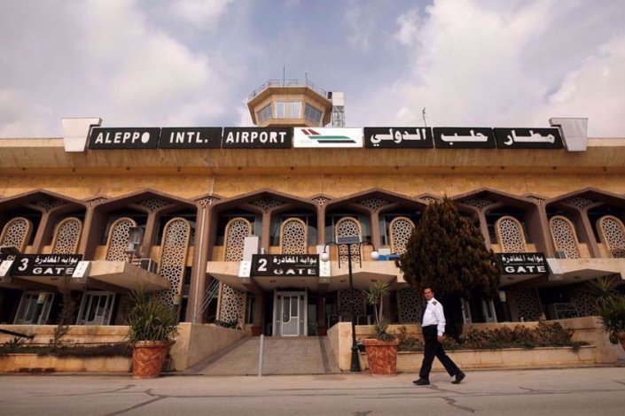Imagem do Aeroporto Internacional de Alepo após a sua reabertura, depois de ter estado encerrado vários anos, em Fevereiro de 2020