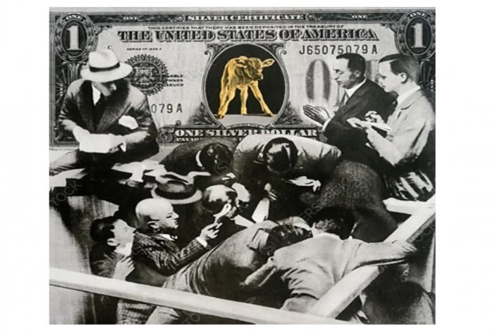 Reprodução da colagem de John Heartfield, «How to make dollars» 