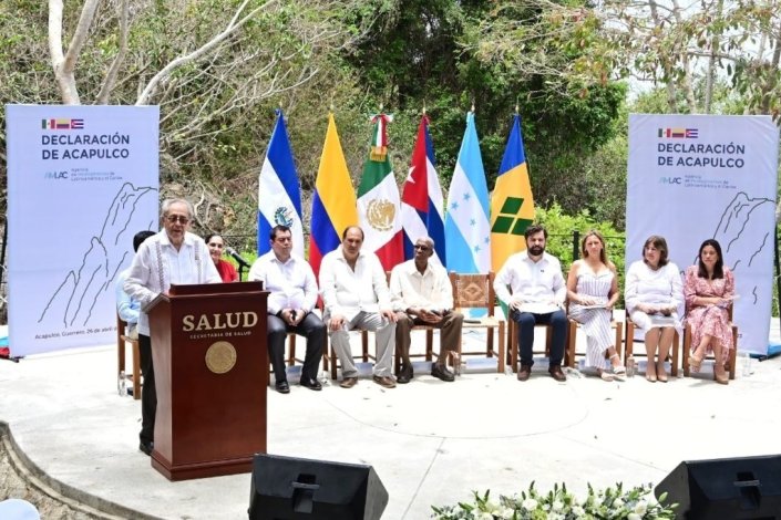 Cerimónia de assinatura da Declaração de Acapulco, a 26 de Abril de 2023, para fazer avançar a Agência de Medicamentos e Dispositivos Médicos da América Latina e Caraíbas (Amlac)
