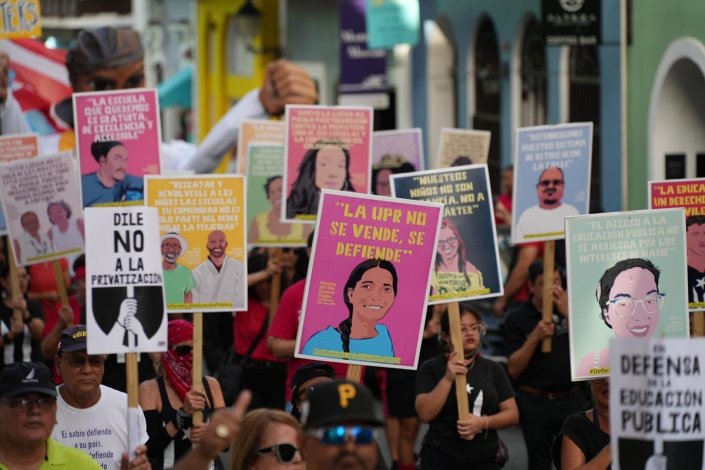 Manifestação contra a privatização da educação pública em San Juan, Porto Rico