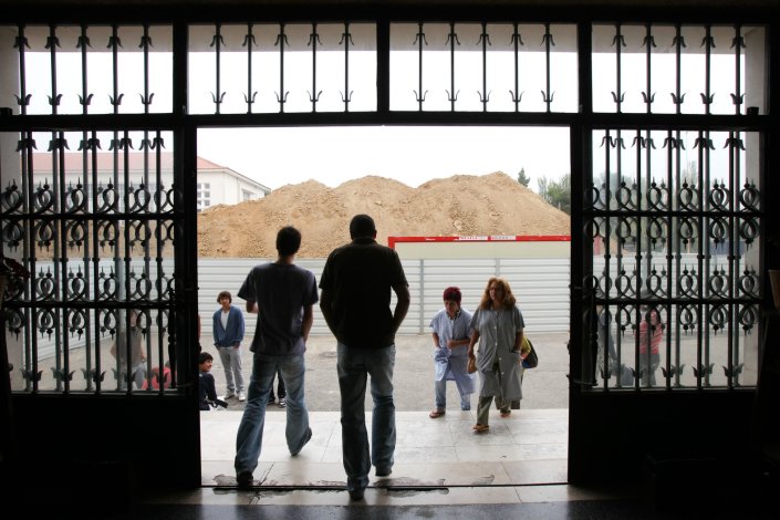 (Arquivo) Obras na Escola Secundaria Domingos Sequeira, em Leiria, que levaram à instalação de contentores para as aulas. 14 de Setembro 2009
