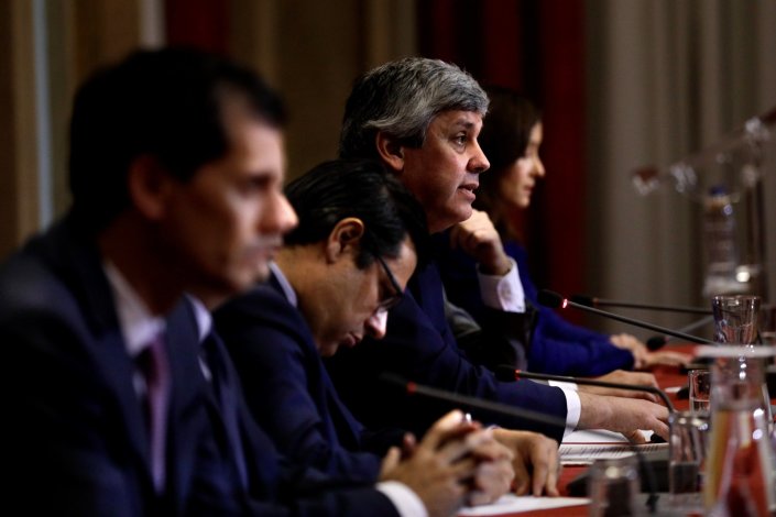 O ministro das Finanças, Mário Centeno, durante a conferência de imprensa sobre os dados relativos às contas públicas de 2017, divulgados pelo Instituto Nacional de Estatística. 26 de Março de 2018