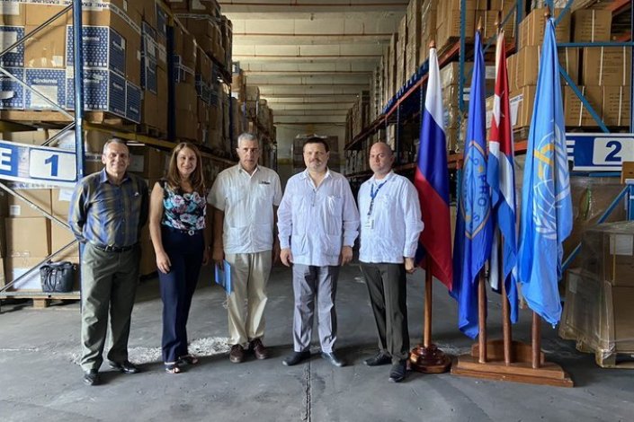 Cerimónia de entrega da doação de material médico e medicamentos com fundos da Federação Russa, em Havana, a 16 de Agosto de 2023