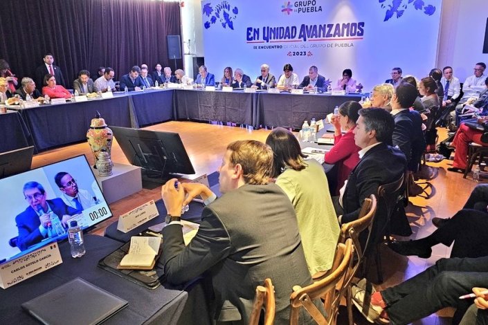 Bruno Rodríguez, ministro dos Negócios de Cuba, intervém a 1 de Outubro de 2023, na sessão de trabalho do IX Encontro do Grupo de Puebla, onde denunciou a acção do imperialismo na região 