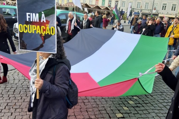 Manifestação solidária com o povo palestiniano e em defesa de um cessar-fogo imediato, em Lisboa, a 8 de Dezembro de 2023