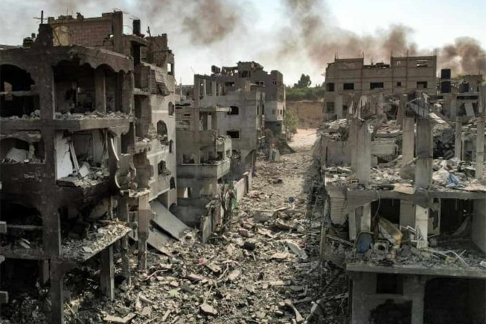 Zona bombardeada pela ocupação israelita na Faixa de Gaza