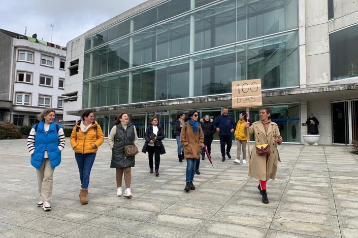 Trabalhadoras do sector das limpezas em Lugo a assinalar os cem dias de greve pelos direitos, a 23 de Janeiro de 2024 