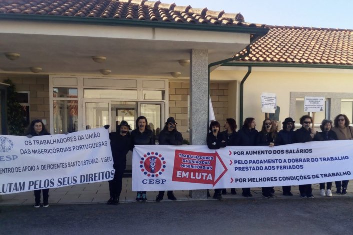 Piquete de Greve na União das Misericórdias Portuguesas, em Santo Estêvão, Viseu, no Centro de Apoio a Deficientes. 21 de Março de 2019
