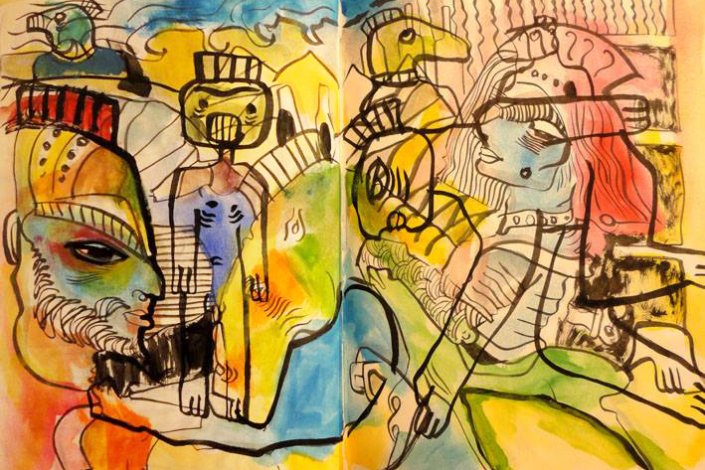 Obra de Ca_teter, Composición, 2015. Exposição «Ilustração do Uruguai» – Festa da Ilustração de Setúbal – Casa da Cultura, Setúbal, até 29 de dezembro<br /> 