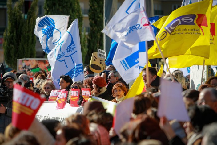 Protesto de professores do distrito de Castelo Branco, durante a greve distrital convocada por oito organizações sindicais do sector, com destaque para a Fenprof/CGTP-IN. Covilhã, 23 de Janeiro de 2023