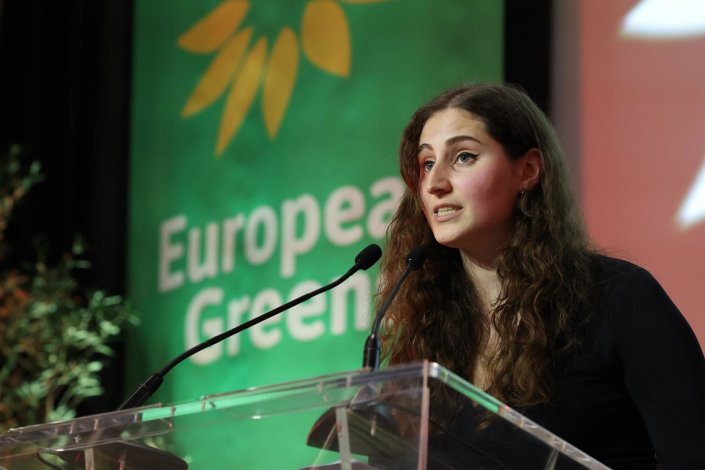 Maria José Vieira, dirigente nacional do Partido Ecologista Os Verdes e membro da sua organização juvenil, a Ecolojovem, intervém no 40.º Congresso dos Verdes Europeus, realizado em Lisboa entre 5 e 7 de Dezembro de 2025
