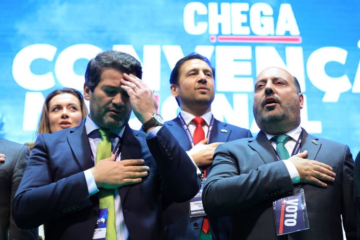 André Ventura, Pedro Pinto e Pedro dos Santos Frazão no&nbsp;6.ª Convenção Nacional do Chega em Viana do Castelo, 14 de Janeiro 2024&nbsp;