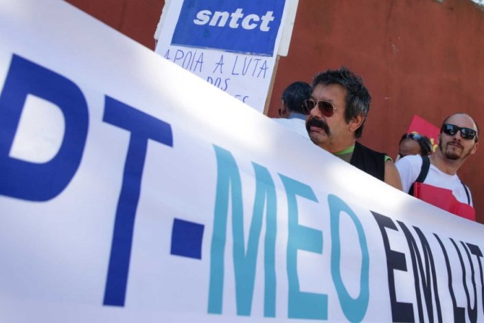 Dirigentes e activistas sindicais da PT/MEO concentraram-se em frente ao Conselho de Ministros, 10 de Agosto de 2017,Lisboa