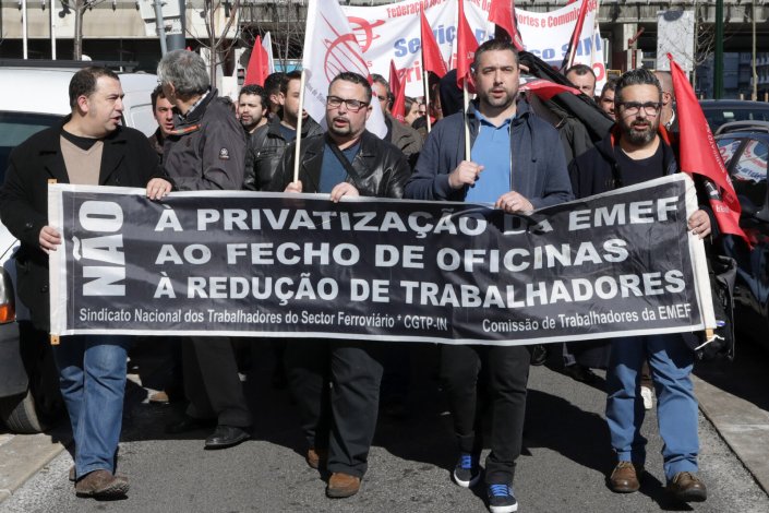 Trabalhadores da EMEF na manifestação nacional realizada a 20 de Fevereiro 