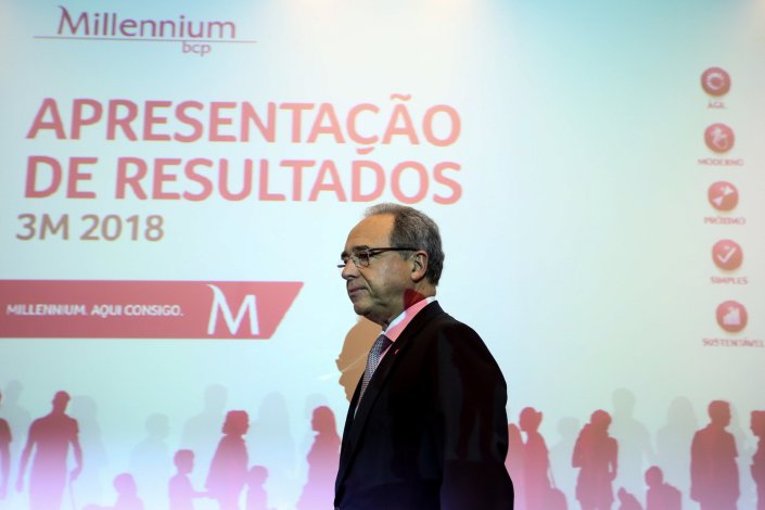 O presidente do BCP, Nuno Amado, à chegada para a apresentação dos resultados do primeiro trimestre de 2018, em Lisboa. 7 de Maio de 2018.