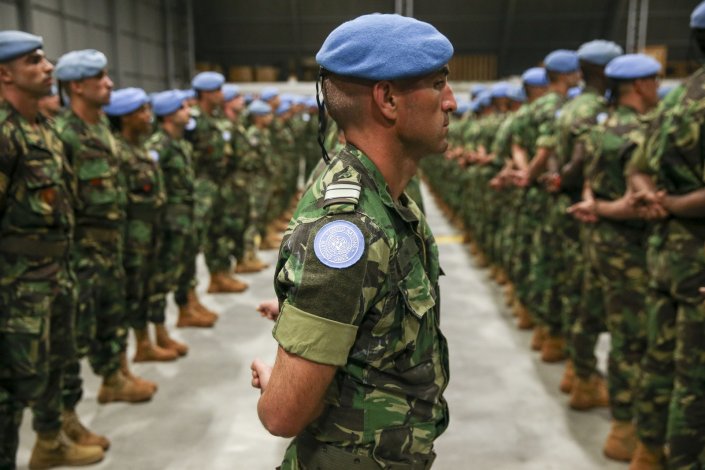 Elementos da 2.ª Força Nacional Destacada na Missão Multidimensional Integrada das Nações Unidas para a Estabilização da República Centro-Africana, à chegada ao Aeroporto de Figo Maduro, em Lisboa. 5 de Março de 2018