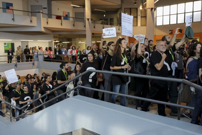Protesto nacional promovido pela ABIC contra a precariedade, realizado em Lisboa, no encontro Ciência2018