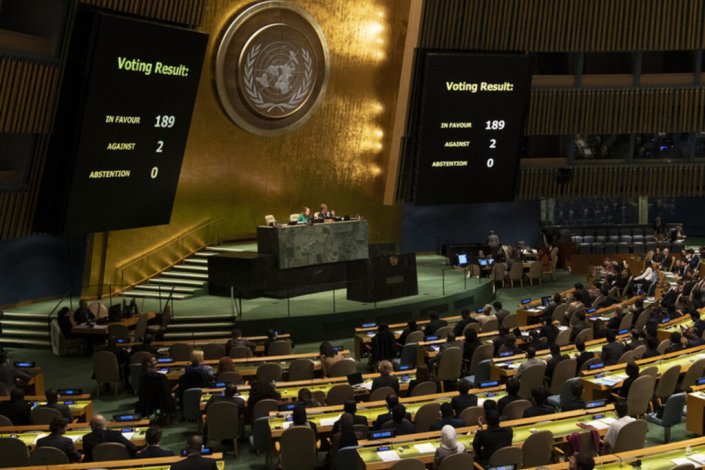 Resultado da votação, na Assembleia Geral das Nações Unidas, da resolução apresentada por Cuba contra o bloqueio imposto pelos EUA, a 1 de Novembro de 2018