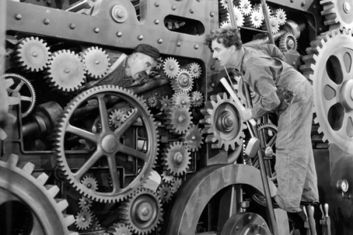 Fotograma do filme Os Tempos Modernos, de Charlie Chaplin