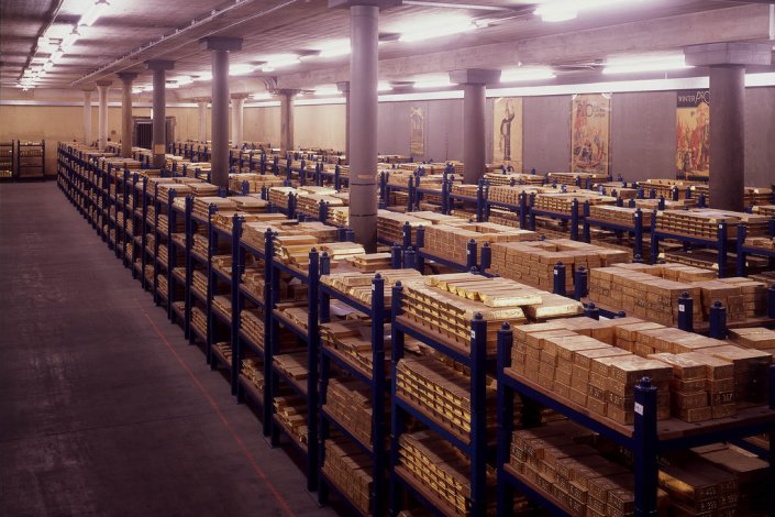 Imagem de um dos cofres do Banco de Inglaterra onde estão reservas de ouro internacionais
