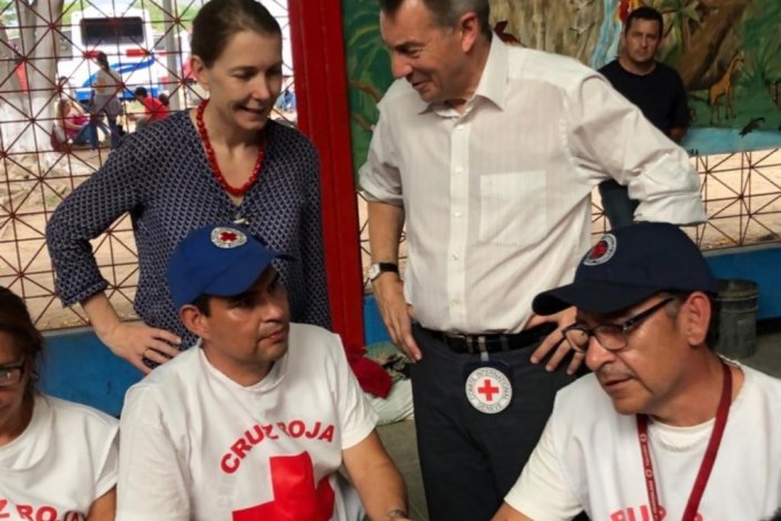 Peter Maurer, presidente da Cruz vermelha Internacional, durante a visita que efectuou à Venezuela, em Abril de 2019. 