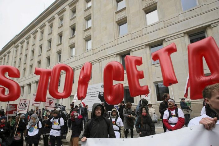 Manifestação contra o CETA em Varsóvia