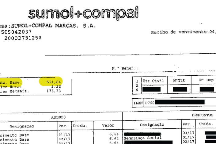 O pagamento abaixo do salário mínimo na Sumol+Compal, denunciado pelos trabalhadores, é comprovado pelos recibos de vencimento