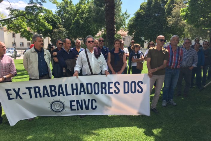 Antigos trabalhadores dos ENVC concentrados em Lisboa, 28 de Abril de 2017