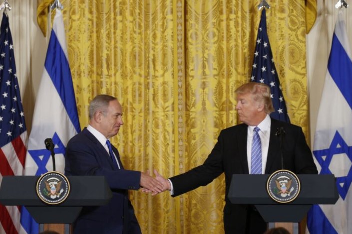 O presidente norte-americano, Donald Trump, com o seu grande aliado, o primeiro-ministro israelita, Benjamin Netanyahu