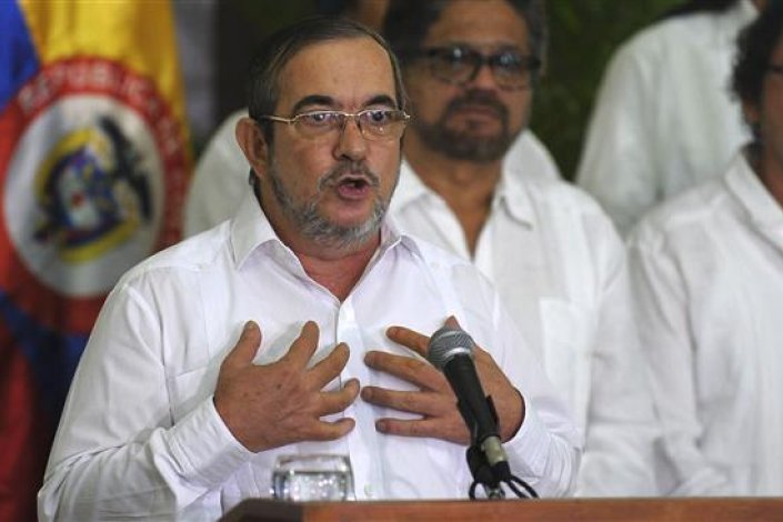 Momento da declaração do líder das FARC-EP, «Timochenko», ontem, em Havana