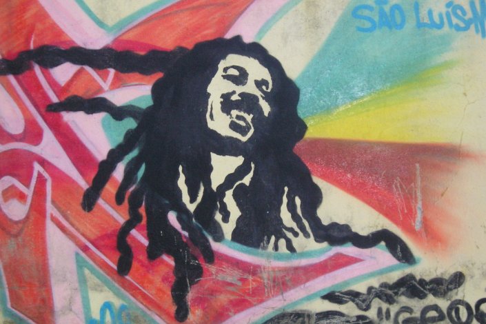 Pintura de Bob Marley num muro em Bequimão (São Luís do Maranhão, Brasil).