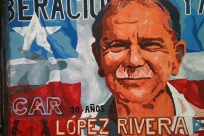 Mural a favor da libertação do independentista porto-riquenho Oscar López Rivera