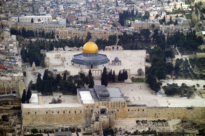 Vista aérea do Haram al-Sharif (Monte do Templo), na Cidade Velha de Jerusalém