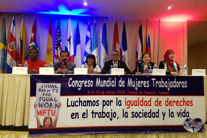 «Lutamos pela igualdade de direitos no trabalho, na sociedade e na vida» é o lema do congresso que a Federação Sindical Mundial está a realizar no Panamá