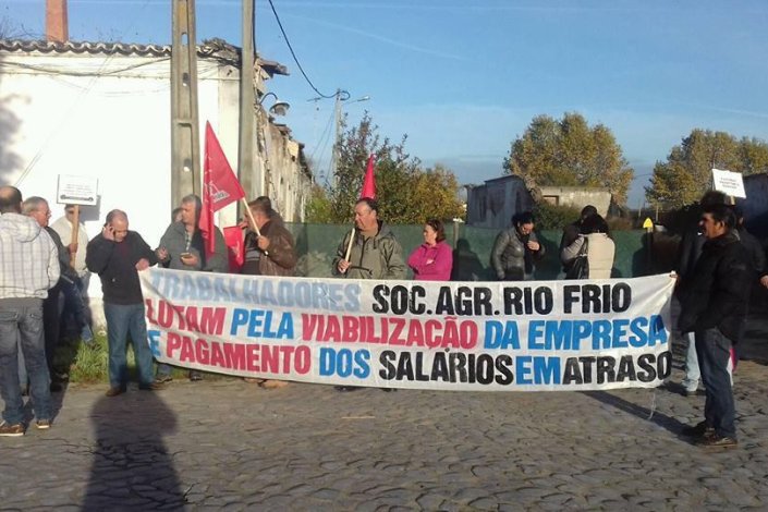 Trabalhadores concentrados em protesto na Herdade do Rio Frio