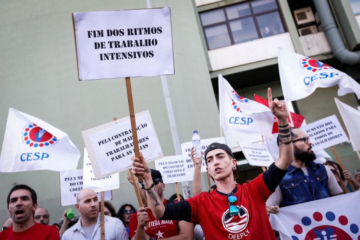Concentração nacional de trabalhadores de empresas de distribuição em frente à sede da presidente da APED - Pingo Doce/Jerónimo Martins, em Lisboa, 28 de Setembro de 2017